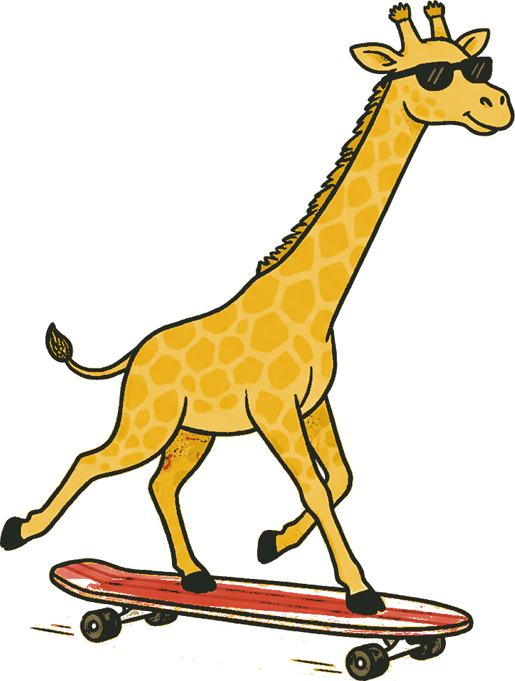 The giraffe rolling by on a skateboard